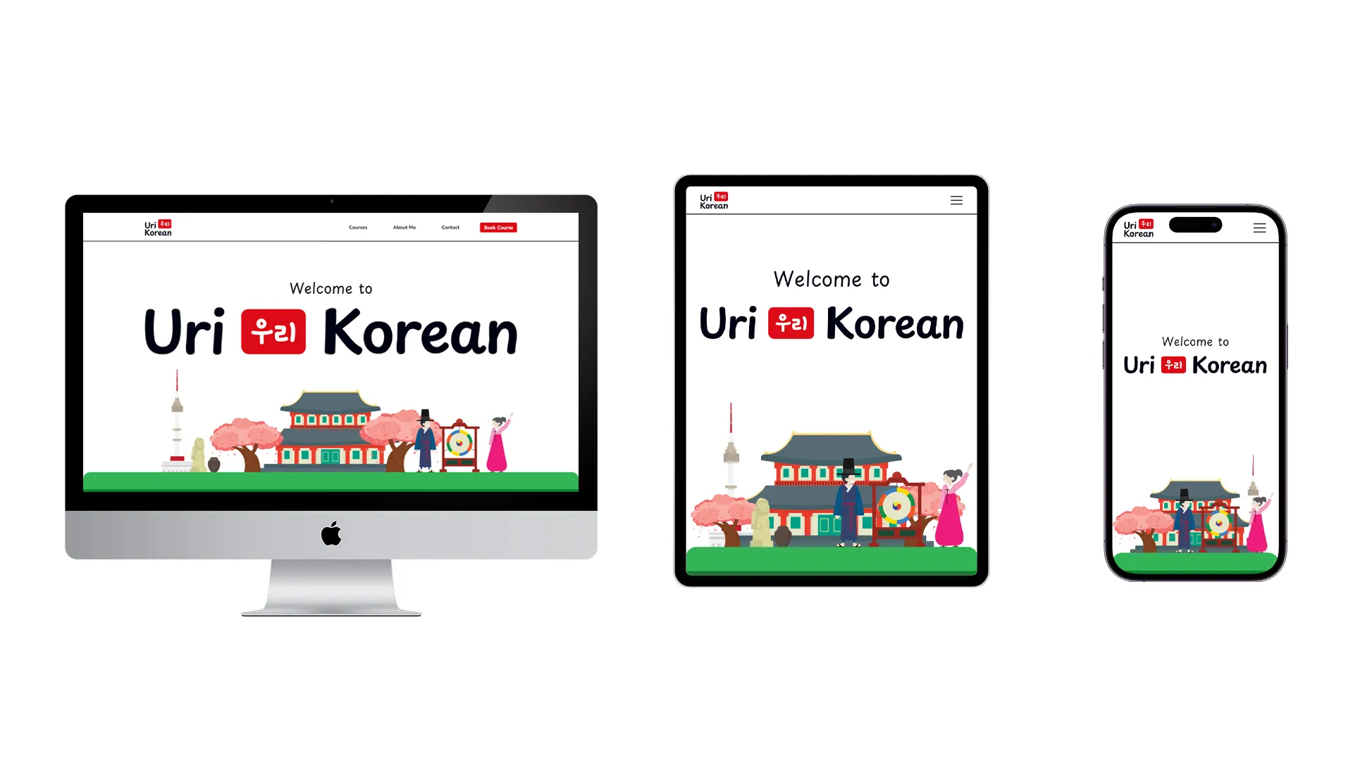 De website van Uri Korean responsive weergegeven op desktop, tablet en smartphone